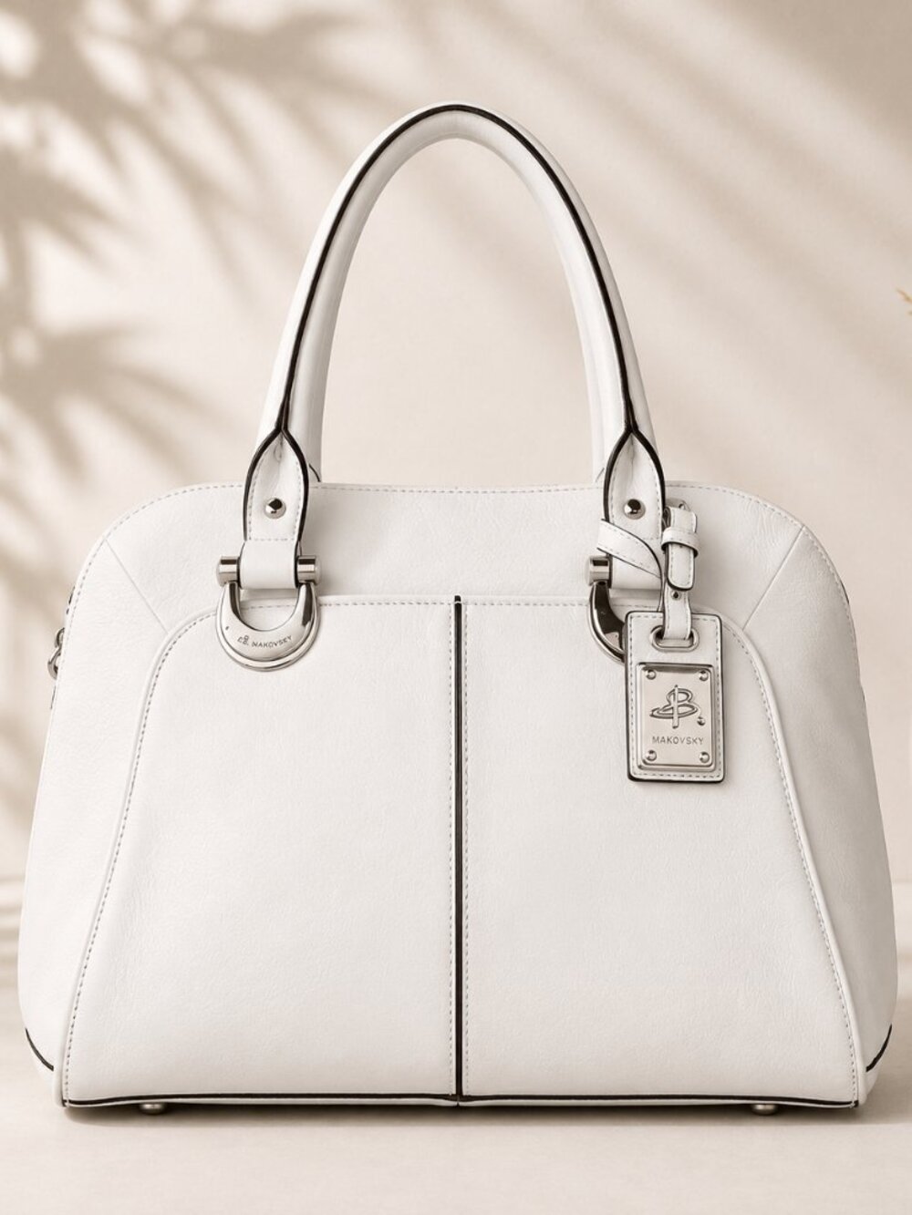 B. Makowsky Large White Leather Shoulder Bag